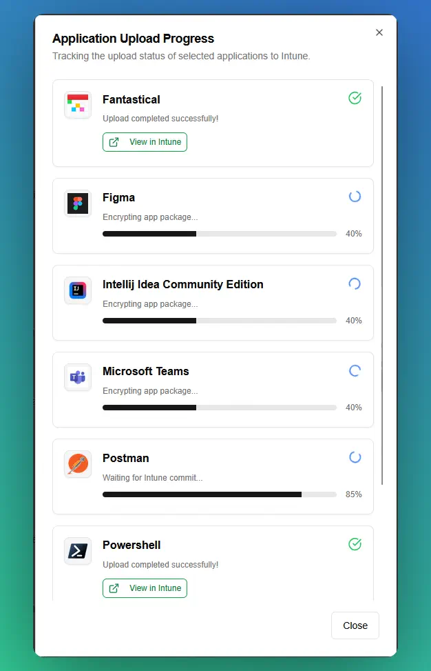 Multi-app upload feature screenshot